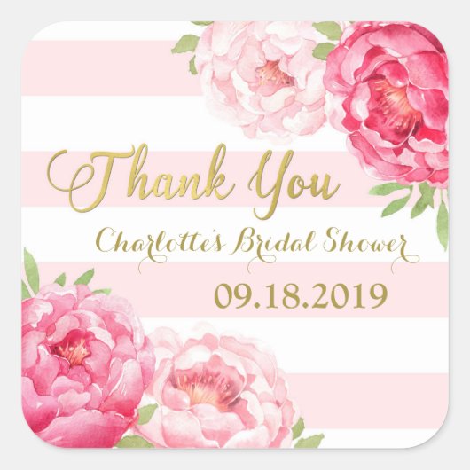 Sticker Carré Fête des mariées florale rose or (Devant)