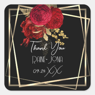 Sticker Carré Fête des mariées mariage Favoriser Rouge Floral No