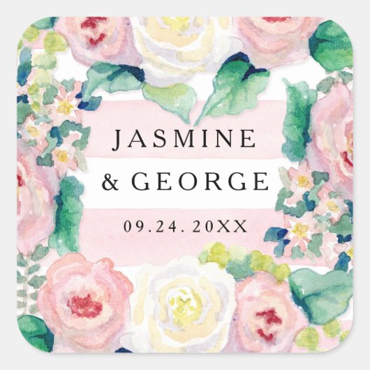 Sticker Carré FÊTE DES MARIÉES MODERNE Chic Wide Stripes avec Ro (Devant)