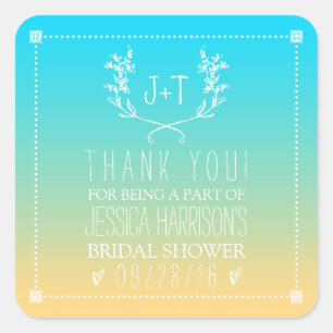 Sticker Carré Fête des mariées Monogram Wreath Beach Ombre