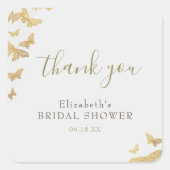 Sticker Carré Fête des mariées papillon Merci Parties scintillan (Devant)