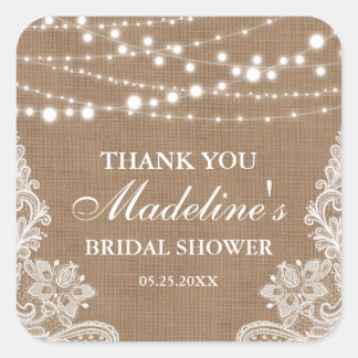 Sticker Carré Fête des mariées rustique Burlap String Merci dent