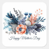 Sticker Carré Fête des mères de la floraison de l'aquarelle (Devant)