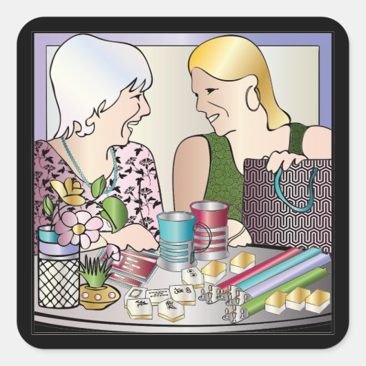 Sticker Carré Fête des mères de Mah Jongg (Devant)