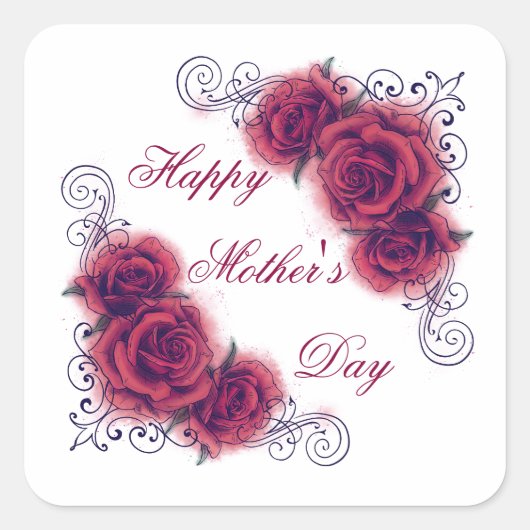Sticker Carré Fête des mères du Rose de l'aquarelle (Devant)
