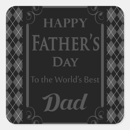 Sticker Carré Fête des pères - "Fête des pères heureuse" noir/gr (Devant)