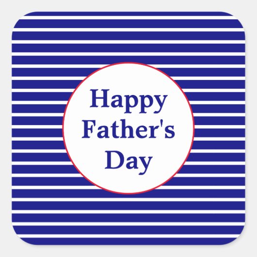 Sticker Carré Fête des pères joyeuse rayée rouge, blanc et bleu (Devant)