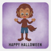 Sticker Carré Fête d'Halloween adorable pour enfants Loup-garou (Devant)