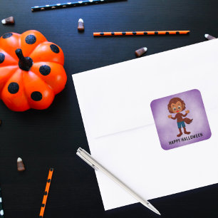 Sticker Carré Fête d'Halloween adorable pour enfants Loup-garou