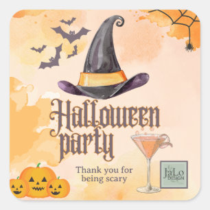 Sticker Carré Fête d'Halloween de bureau orange mignonne avec lo