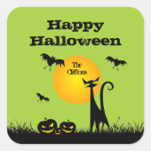 Sticker Carré Fête d'Halloween de chat noir (Devant)