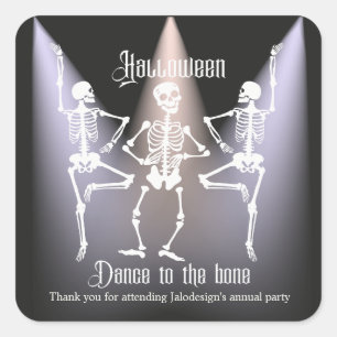 Sticker Carré Fête d'Halloween de squelette noir dansant drôle