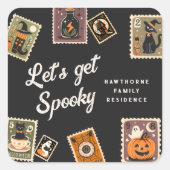 Sticker Carré Fête d'Halloween de timbre postal éffrayant (Devant)