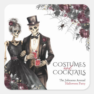 Sticker Carré Fête d'Halloween pour adultes Costumes et Cocktail