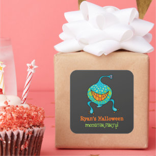 Sticker Carré Fête d'Halloween pour enfants avec un Alien Monstr