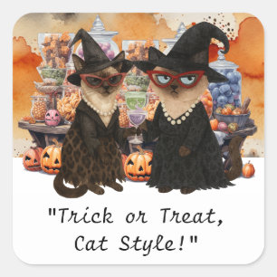 Sticker Carré Fête d'Halloween pour les amoureux de chats siamoi