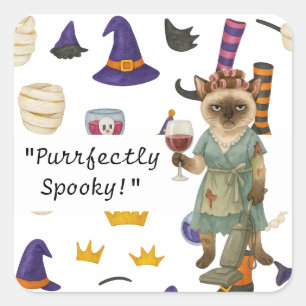 Sticker Carré Fête d'Halloween pour les amoureux de chats siamoi