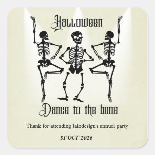 Sticker Carré Fête d'Halloween squelette noir dansant drôle