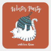 Sticker Carré Fête d'hiver Jouet de Noël Cadeau de chat (Devant)