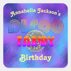 Sticker Carré Fête disco arc-en-ciel funky sur papier alu violet