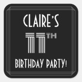 Sticker Carré Fête du 11e anniversaire : Art Déco Style & Nom pe (Devant)