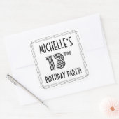 Sticker Carré Fête du 13ème anniversaire : Style Art Déco + Nom  (Enveloppe)