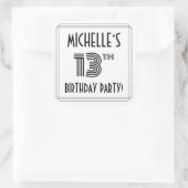 Sticker Carré Fête du 13ème anniversaire : Style Art Déco + Nom  (Sac)