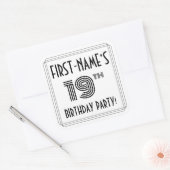 Sticker Carré Fête du 19e anniversaire : Style Art Déco + Nom pe (Enveloppe)