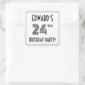 Sticker Carré Fête du 24e anniversaire : Style Art Déco + Nom pe (Sac)