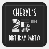 Sticker Carré Fête du 25e anniversaire : Art Déco Style & Nom pe (Devant)