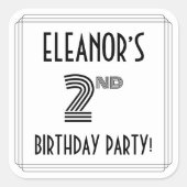 Sticker Carré Fête du 2e anniversaire : Style Art Déco + Nom per (Devant)