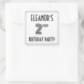 Sticker Carré Fête du 2e anniversaire : Style Art Déco + Nom per (Sac)