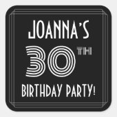 Sticker Carré Fête du 30e anniversaire : Art Déco Style & Nom pe (Devant)