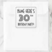 Sticker Carré Fête du 30e anniversaire : Style Art Déco + Nom pe (Sac)