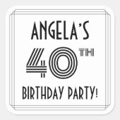 Sticker Carré Fête du 40e anniversaire : Style Art Déco + Nom pe (Devant)
