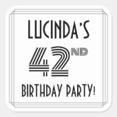 Sticker Carré Fête du 42e anniversaire : Style Art Déco + Nom pe (Devant)