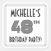 Sticker Carré Fête du 48e anniversaire : Style Art Déco + Nom pe (Devant)