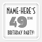 Sticker Carré Fête du 49e anniversaire : Style Art Déco + Nom pe (Devant)