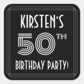 Sticker Carré Fête du 50e anniversaire : Art Déco Style & Nom pe (Devant)