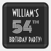 Sticker Carré Fête du 54e anniversaire : Art Déco Style & Nom pe (Devant)