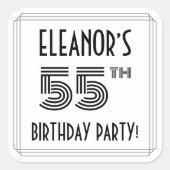 Sticker Carré Fête du 55e anniversaire : Style Art Déco + Nom pe (Devant)