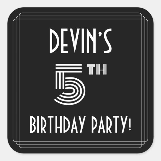 Sticker Carré Fête du 5e anniversaire : Art Déco Style & Personn (Devant)