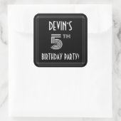 Sticker Carré Fête du 5e anniversaire : Art Déco Style & Personn (Sac)