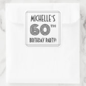 Sticker Carré Fête du 60e anniversaire : Style Art Déco + Nom pe (Sac)