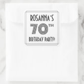 Sticker Carré Fête du 70e anniversaire : Style Art Déco + Nom pe (Sac)