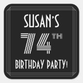 Sticker Carré Fête du 74e anniversaire : Art Déco Style & Nom pe (Devant)