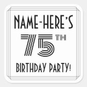 Sticker Carré Fête du 75e anniversaire : Style Art Déco + Nom pe (Devant)