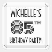 Sticker Carré Fête du 85e anniversaire : Style Art Déco + Nom pe (Devant)