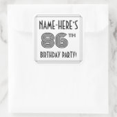 Sticker Carré Fête du 86e anniversaire : Style Art Déco + Nom pe (Sac)