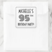 Sticker Carré Fête du 95e anniversaire : Style Art Déco + Nom pe (Sac)